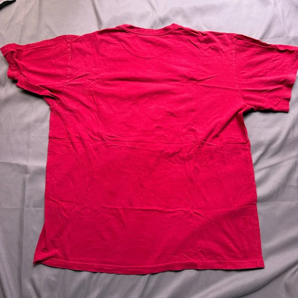 Nike Shirt Mens XL Red Loose Fit Spell out Swoosh Big Halftone Fade Logo